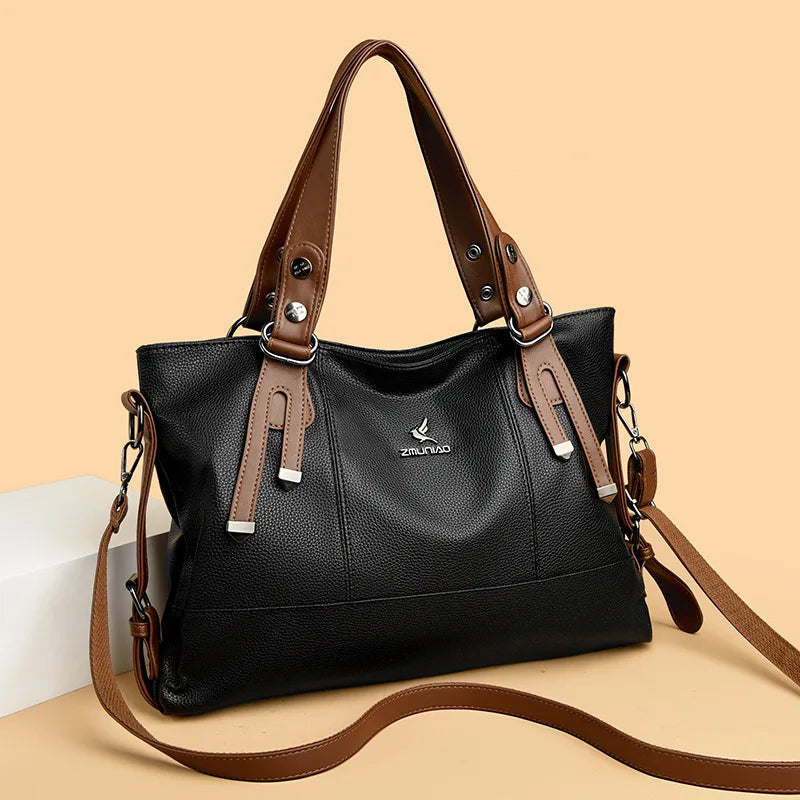 Bolsa Feminina Tote Grande em PU Macio, Bolsa de Ombro e Transversal Elegante para Uso Diário