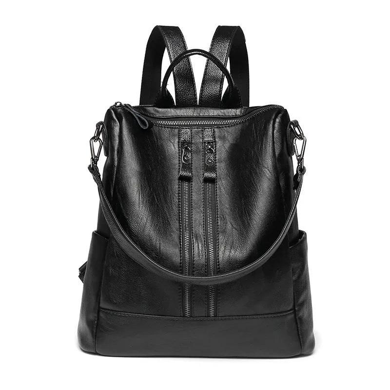 Mochila Feminina de Couro Sintético Premium – Grande Capacidade para Faculdade, Trabalho e Viagens