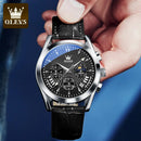 Relógio Masculino OLEVS 2876 Luxo Couro Genuíno Cronógrafo Moon Phase Calendário Automático À Prova d'Água Quartzo Premium