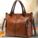 Bolsa Feminina Retrô de Couro com Dois Bolsos e Zíper – Bolsa de Ombro e Transversal para Trabalho, Negócios e Uso Diário