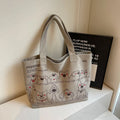 Bolsa Tote Feminina em Canvas Grande Capacidade – Bolsa Coreana Casual com Estampa Animal para Trabalho e Uso Diário