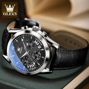 Relógio Masculino OLEVS 2876 Luxo Couro Genuíno Cronógrafo Moon Phase Calendário Automático À Prova d'Água Quartzo Premium