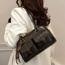 Bolsa Feminina Marrom com Múltiplos Bolsos Grande Capacidade – Bolsa Transversal e de Ombro para Trabalho e Uso Diário