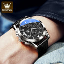 Relógio Masculino OLEVS® 2879 Quartz Premium – Couro Genuíno, Calendário, À Prova d'Água e Ponteiros Luminosos