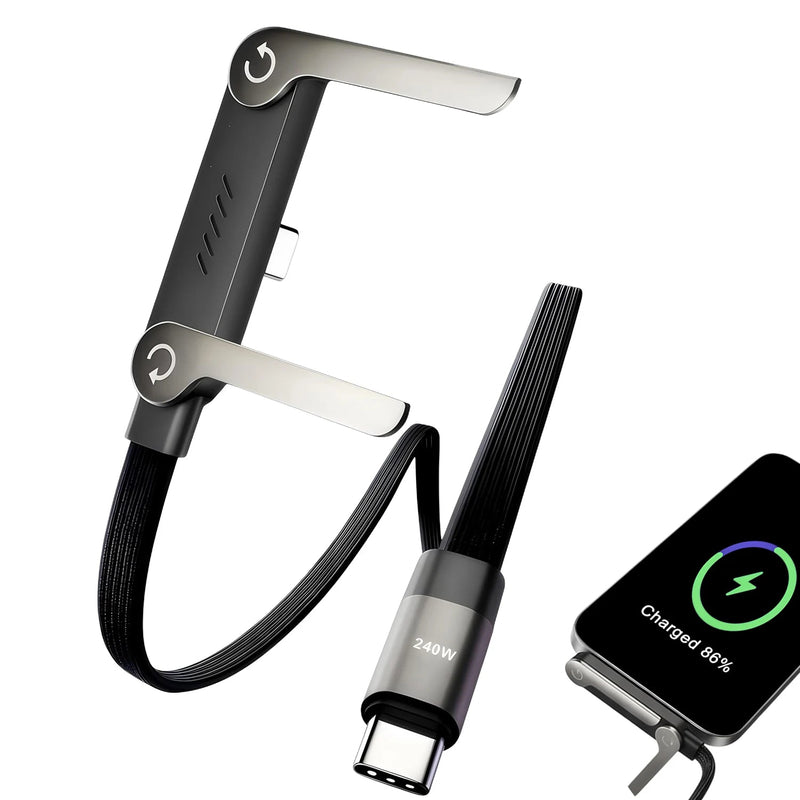 Cabo USB-C PD 240W com Suporte para Celular – Carregamento Rápido 2 em 1