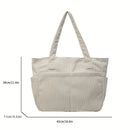 Bolsa Feminina de Veludo Cotelê Grande Capacidade – Bolsa de Ombro Casual com Zíper para Uso Diário