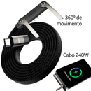 Cabo USB-C PD 240W com Suporte para Celular – Carregamento Rápido 2 em 1